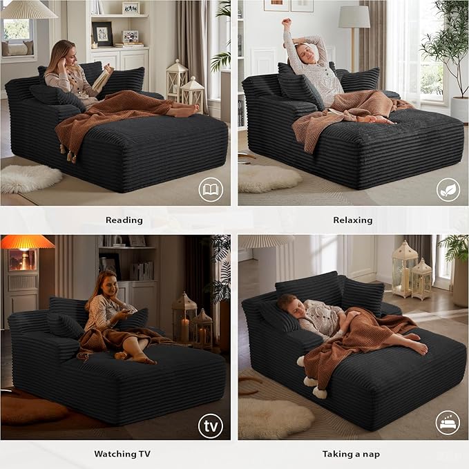 67 Inch Oversized Chaise Lounge Chair Indoor, Corduroy Upholstered Boneless - Image 3