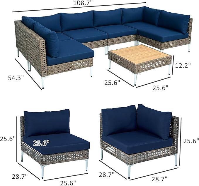 Outsunny 7 Piece Wicker Patio Furniture Set, Modular Outdoor Sectional - Image 2