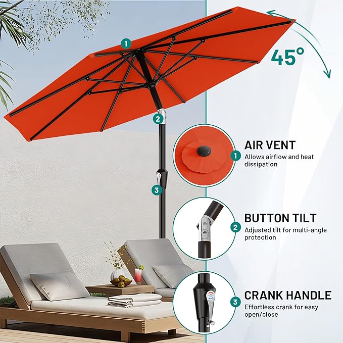 AreShark 9 FT Patio Umbrella for Outdoor, Outdoor Umbrella - Image 5