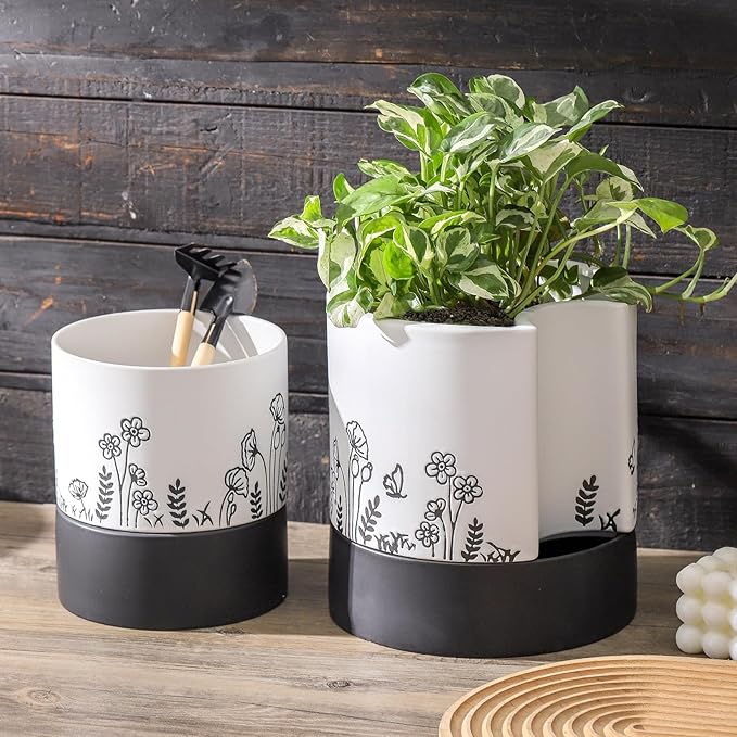Nihow Self Watering Plant Pot: 8 Inch Ceramic Planter - Image 5