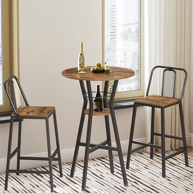 Bar Table, 2-Tier Round High Top Table, Pub Table, Home Bar Counter Height - Image 2