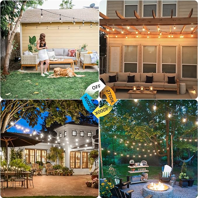 Mlambert 96Ft 3-Color in 1 48Ft LED Dimmable Outdoor String Lights - Image 7