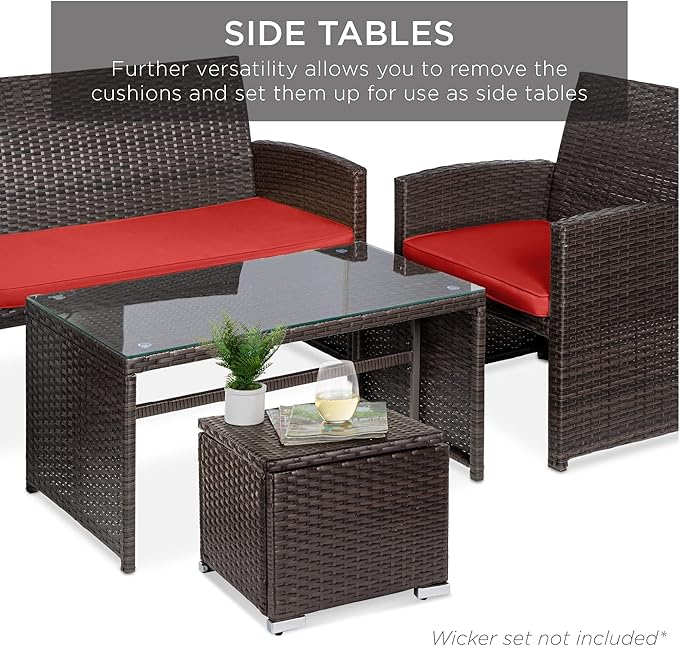 Best Choice Products Set of 2 Wicker Ottomans, Additional Seating, Side Table - Image 8