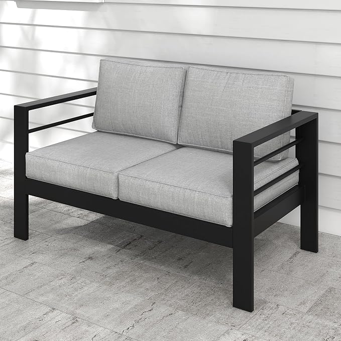 Kiss the Water Outdoor Patio Furniture Loveseat Sofa, All-Weather Metal - Image 8