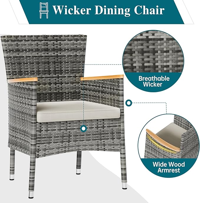 Shintenchi 5 Piece Patio Dining Set, Wicker Patio Conversation Set - Image 5