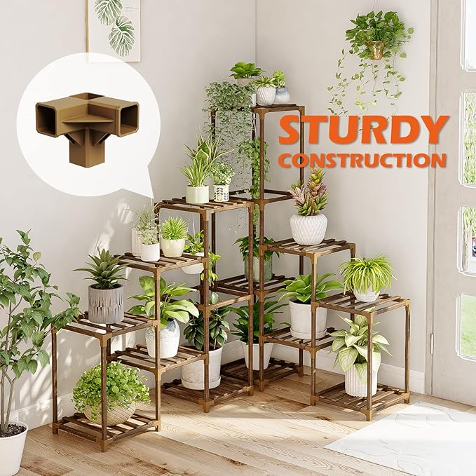 Bamworld Plant Stand Indoor Corner Plant Shelf Outdoor Flower Shelves Wooden - Image 2