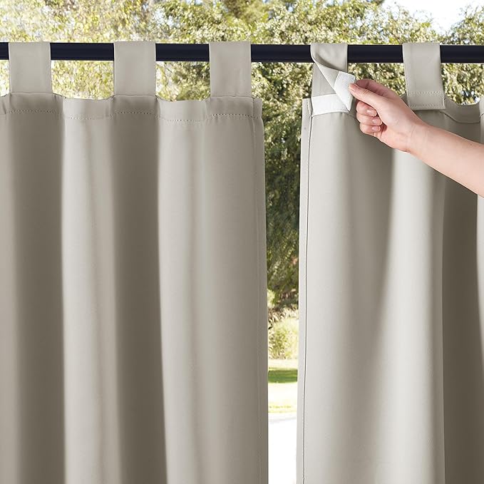 NICETOWN 2 Panels Natural Outdoor Patio Curtainss Waterproof, Detachable Sticky by NICETOWN