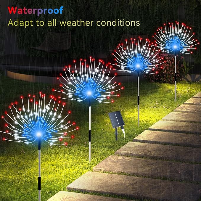 Solar Garden Lights Outdoor, 4 Pack Total 480 LED Solar Firework Lights - Image 3