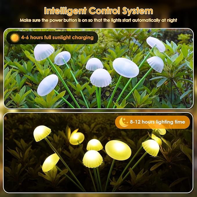 KAQ Solar Garden Lights Outdoor 6PK 48LED, Mushroom Solar Lights Outdoor - Image 2