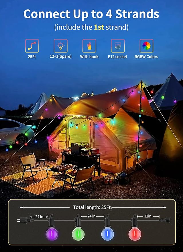 Brightown RGBW Outdoor String Lights, 29FT LED Patio Lights - Image 3