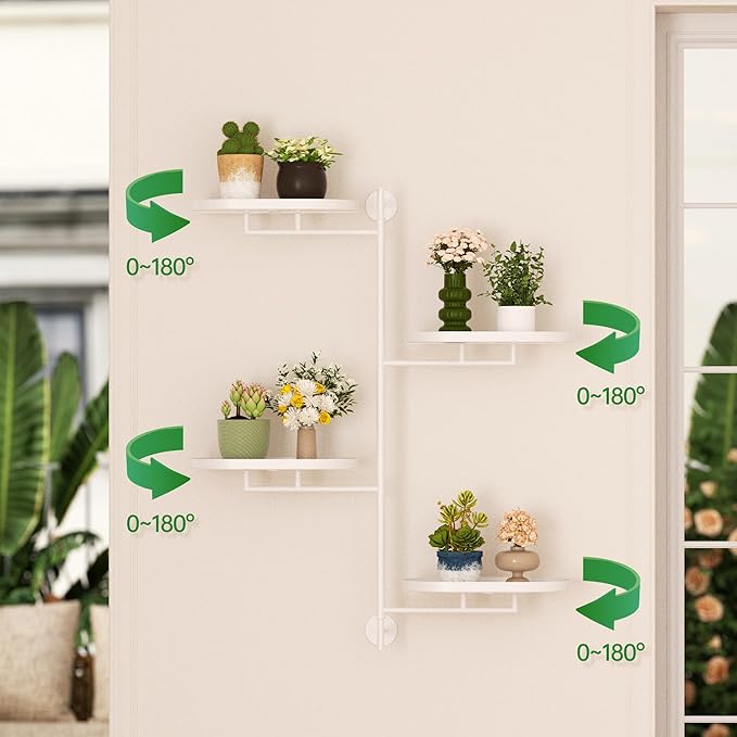 Window Rotating Plant Stand Shelf Indoor White Metal Floating Shelves 4-Tier - Image 3