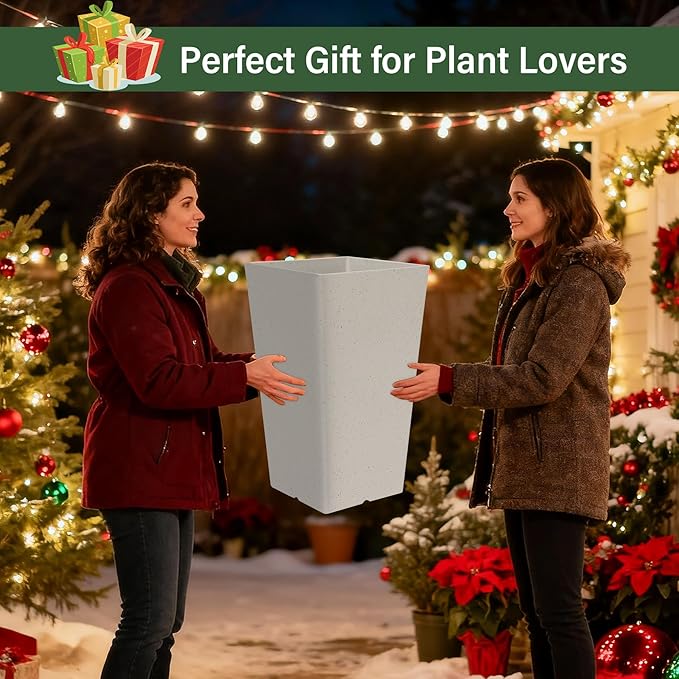 Set of 2 Tall Planter, 21 inch Large Plastic Planter - Image 8