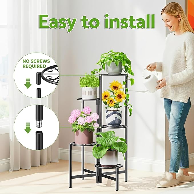 Plant Stand Indoor Outdoor, 5 Tier Corner Metal Flower Display Holder Stand - Image 6