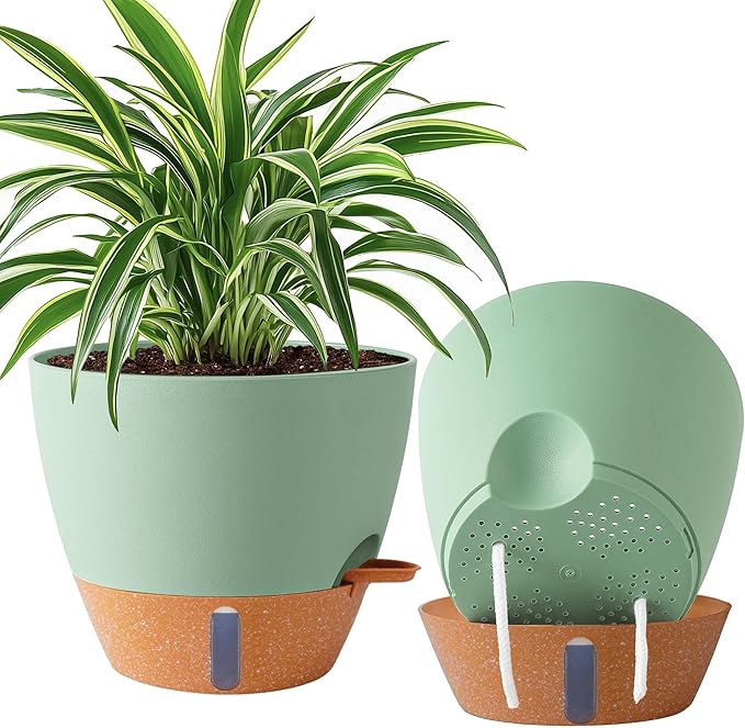 2 Pack 10 inch Plant Pots, Plastic Self Watering Planters by Fielda