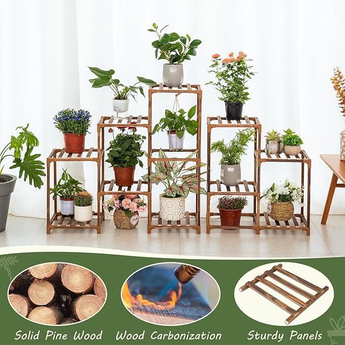 Uneedem Wood Plant Stand Indoor Outdoor Corner Plant Shelf Stand, 5 Tiered 10 - Image 2