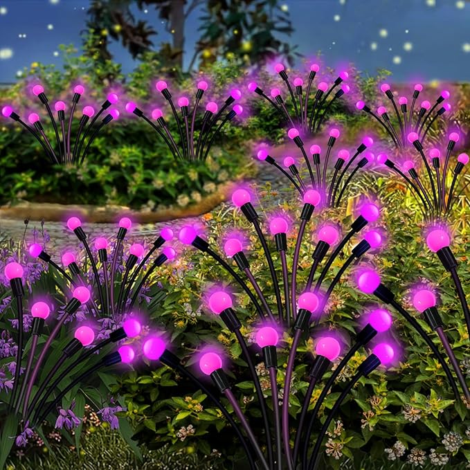 Kohlrabi Solar Garden Lights Outdoor, 10 Pack 80 LED Pink Firefly Lights - Image 6