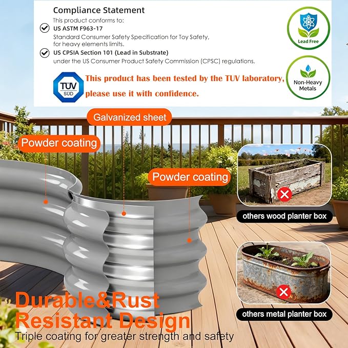 Raised Garden Bed Outdoor 2 Sets Oval Large Coating Metal Planter Box - Image 5