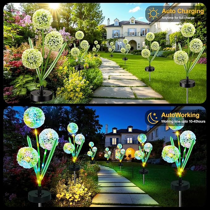 Upgraded Solar Garden Lights, 4 Pack Outdoor Solar Lights, Bigger Round Panel - Image 4
