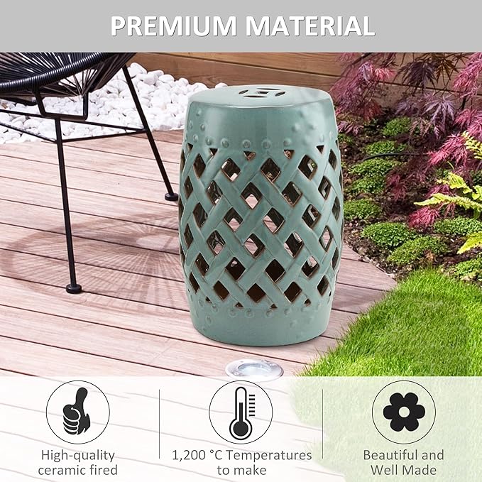 Outsunny 13" x 18" Ceramic Garden Stool - Image 4