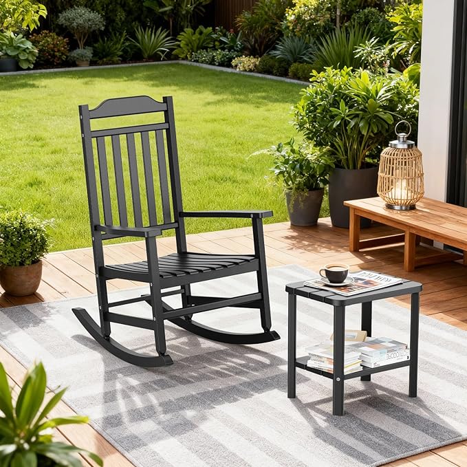 3 Piece Outdoor Rocking Bistro Set, Rocking Chairs Outdoor Furniture, Resin - Image 4