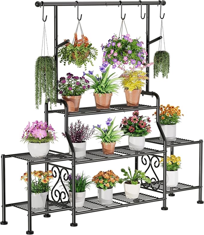 GIOTORENT 3-Tier Tall Metal Plant Stand Indoor Outdoor by GIOTORENT