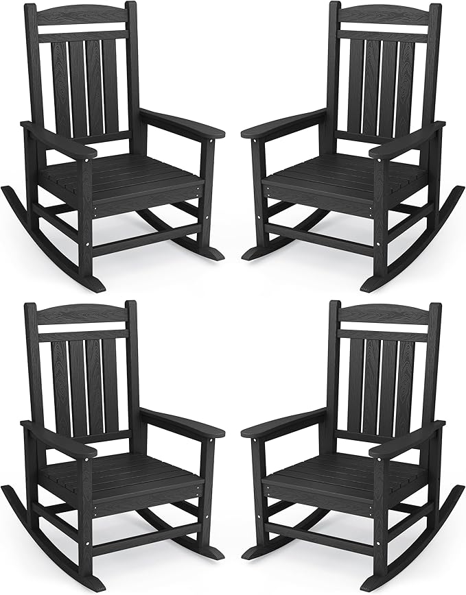 KINGYES HDPE Outdoor Rocking Chair Set of 4, Widened Seat Patio Rocking Chair by KINGYES