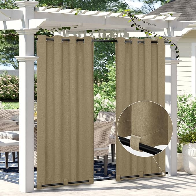 Easy-Going Linen Look Outdoor Curtains Waterproof Windproof Porch Curtains by Easy-Going