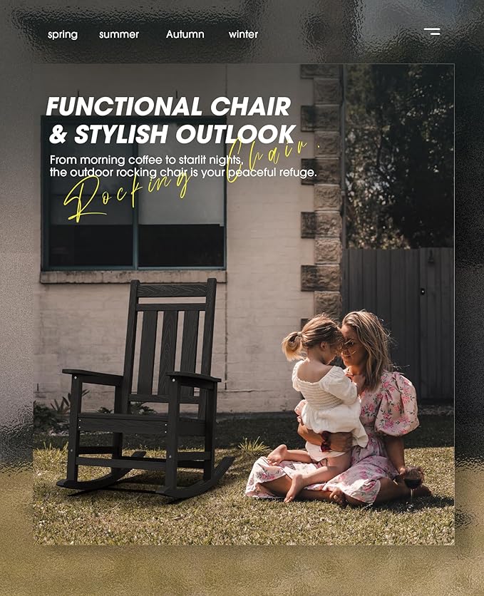 KINGYES Oversized Outdoor Rocking Chair Set of 4, All-Weather Patio Rocking - Image 8