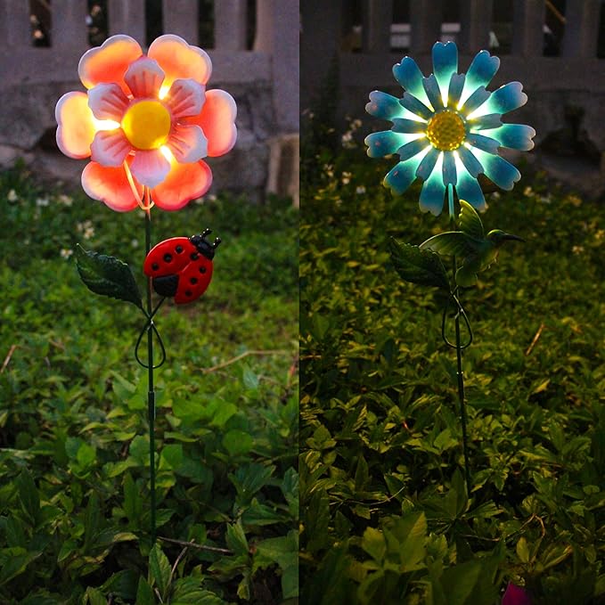 Solar Garden Stakes Lights for Outdoor Decor, 4 Pack Waterproof Metal Art Stick - Image 6