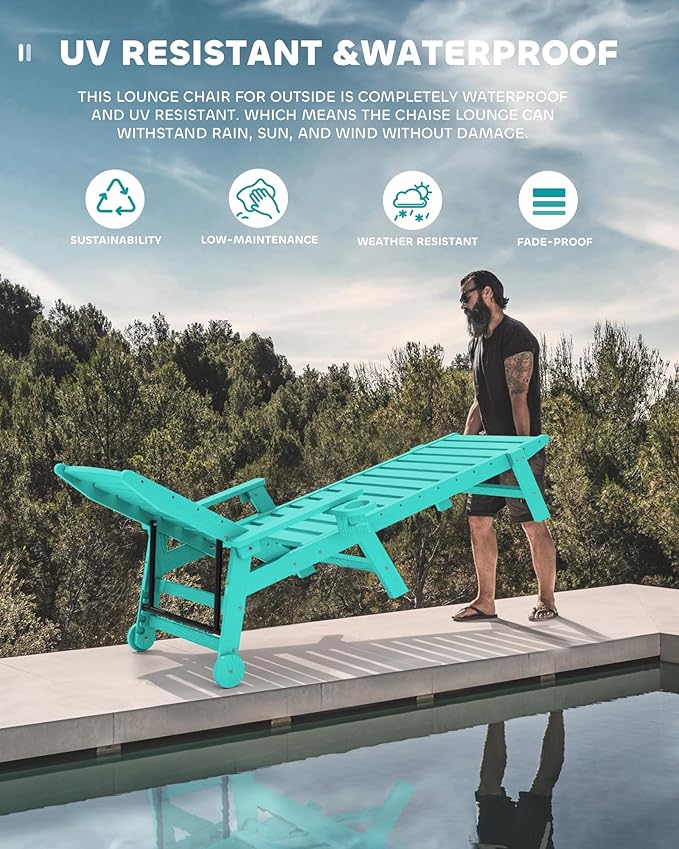 SERWALL Patio Chaise Lounge Chair Set of 2, Poly Lounge Chair - Image 7