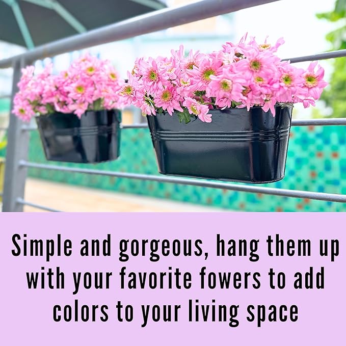 LaLaGreen Rail Planter Outdoor Plants Black Metal Iron Hanging Flower Pots Deck - Image 4