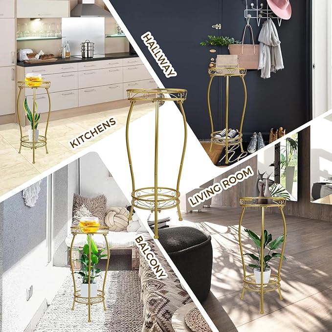 Plant Stand Indoor Outdoor，Tall Gold Metal Rustproof Stable Plant Stands，2 Tier - Image 7