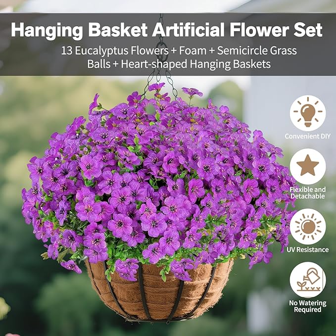 Artificial Hanging Flower for Outdoors, Fake Hanging Basket for Outside - Image 3
