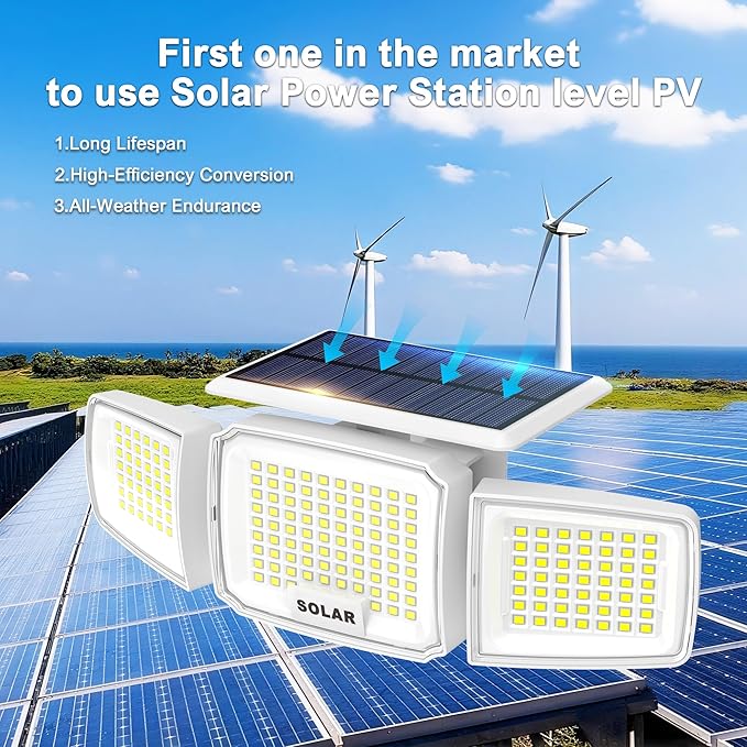 White Solar Security Light Outdoor Super Bright LED, Motion Sensor Flood Light - Image 2