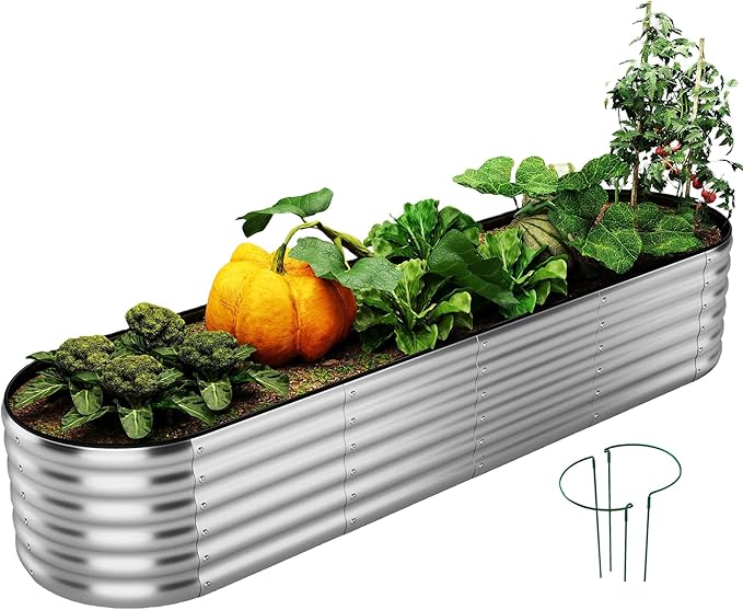 Galvanized Metal Planter Round Raised Garden Bed Kit by ZFHgarden