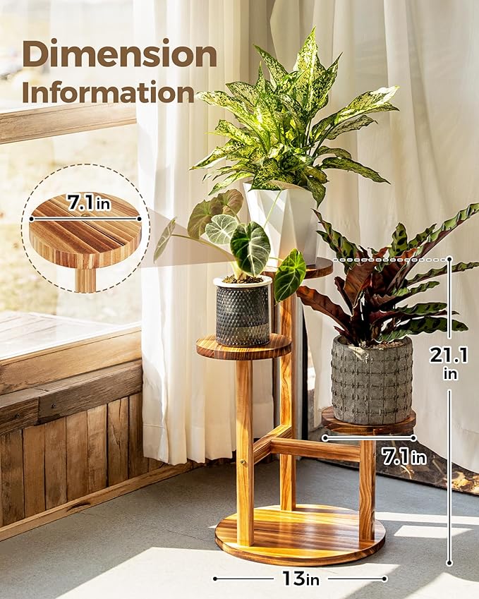 Bamworld 3 Tier Plant Stand Indoor, Corner Wood Plant Shelf - Image 3