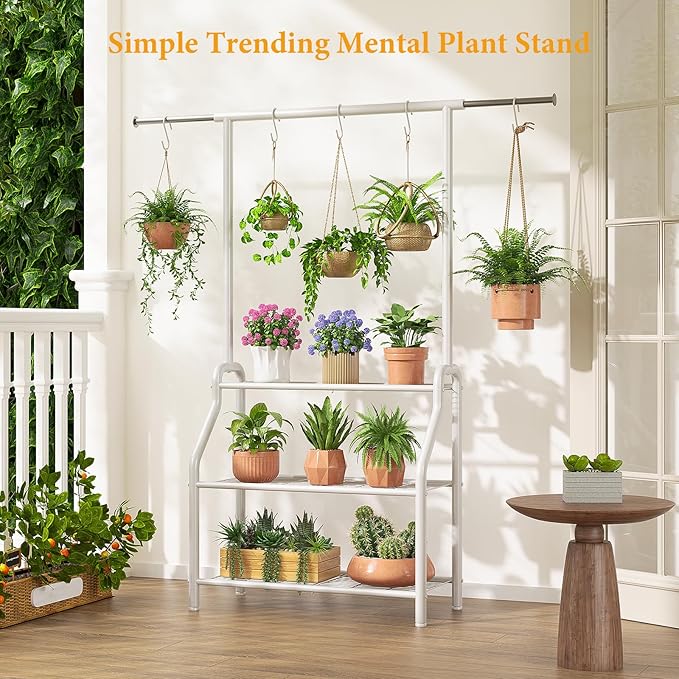 Plant Stand Indoor Outdoor, 3-Tier Heavy Duty Metal Hanging Plant Shelf - Image 3