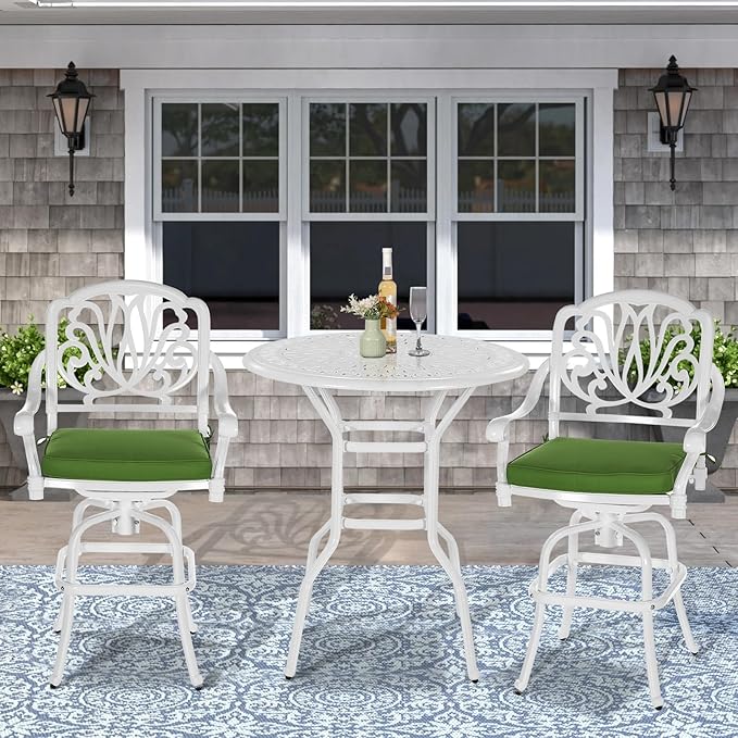 VIVIJASON 3-Piece Patio Swivel Bar Stools Set, All Weather Cast Aluminum - Image 7
