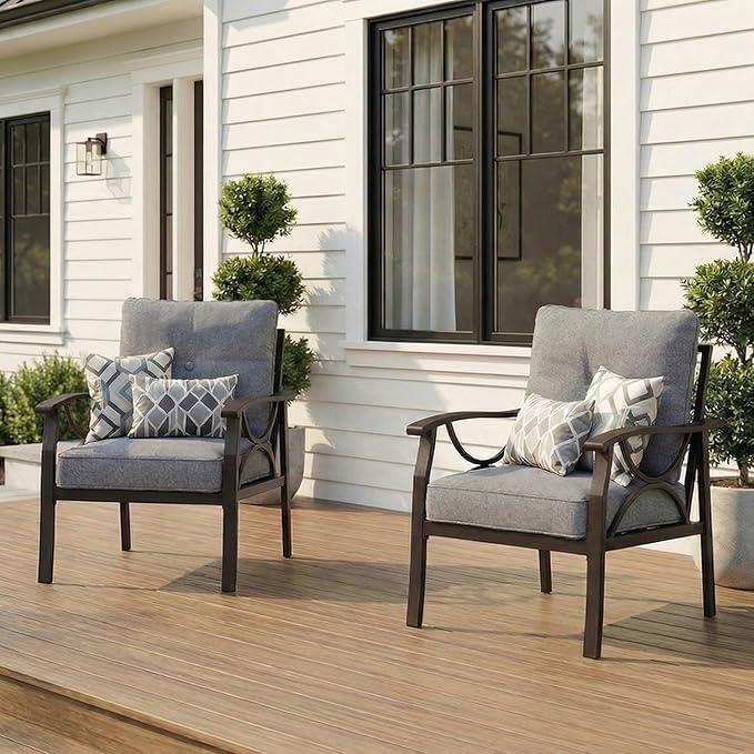 RoyalCraft 2 Pieces Outdoor Single Sofa, All-Weather Patio Metal Armchair - Image 3