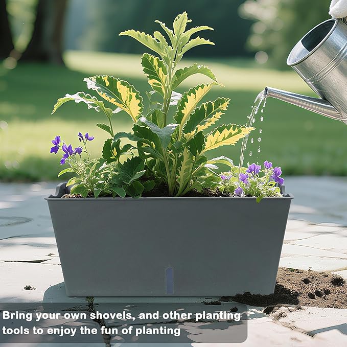 Window Box Planter 6 Pcs, 16.5 Inches Self Watering Rectangle Flower Plant Pots - Image 5
