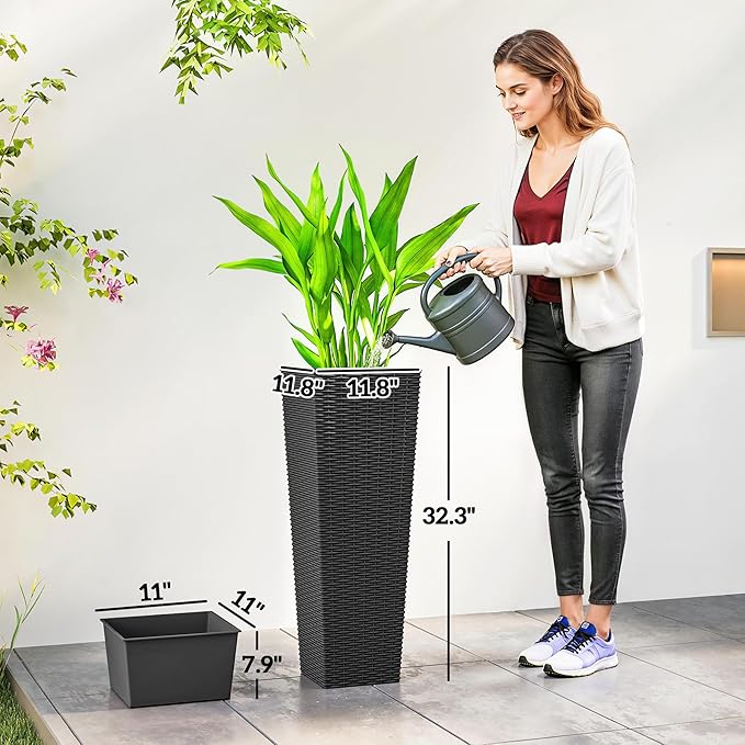 Outsunny 32 Inch Tall Planters for Outdoor Plants, Stackable Tapered Planters - Image 3