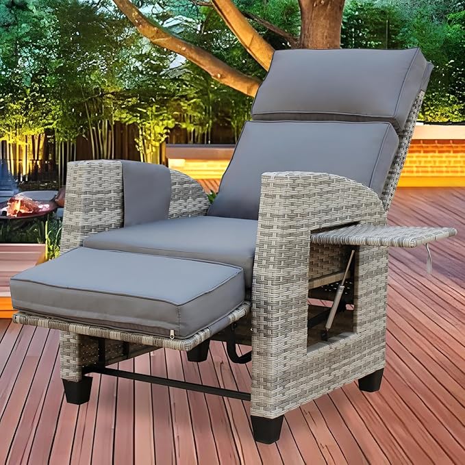 Wicker Outdoor Recliner | 145° Wicker Patio Reclining Chair by Unknown