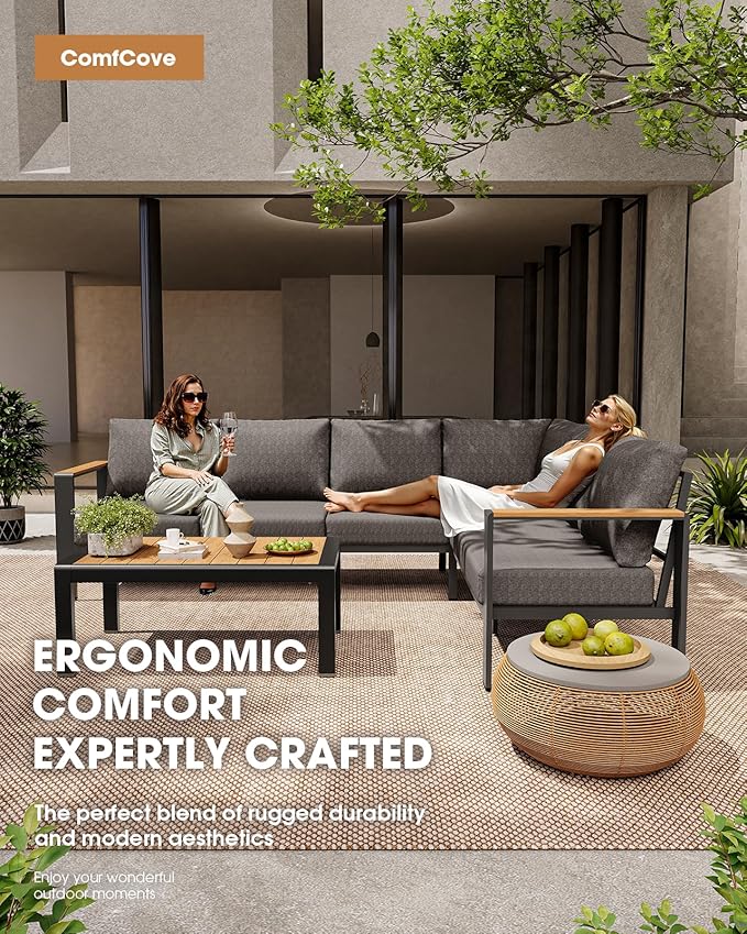 Aluminum Outdoor Patio Furniture Loveseat, All-Weather Patio Conversation Sets - Image 2