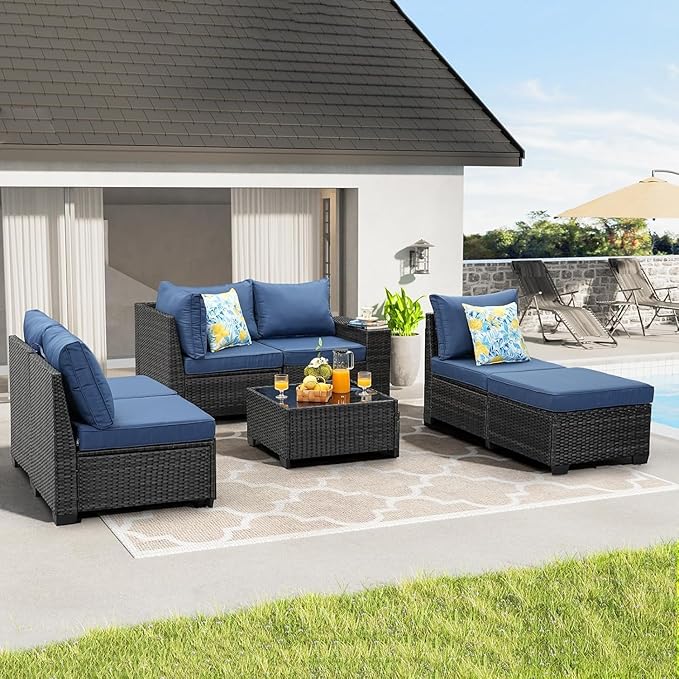 Jing's Villa 7-Piece Patio Furniture Set, All-Weather Outdoor Wicker Sectional - Image 8