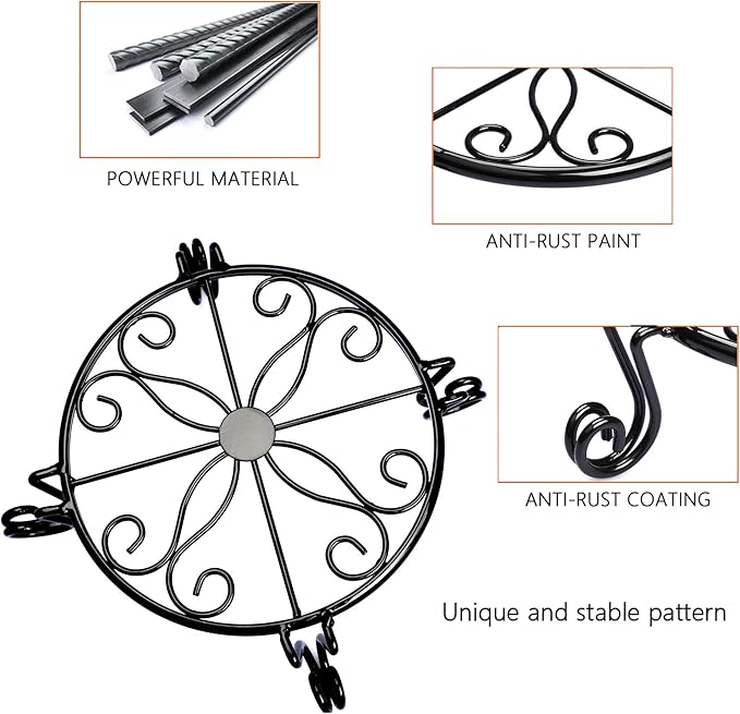 Black Plant Stand for Flower Pot Heavy Duty Potted Holder Indoor Outdoor Metal - Image 4