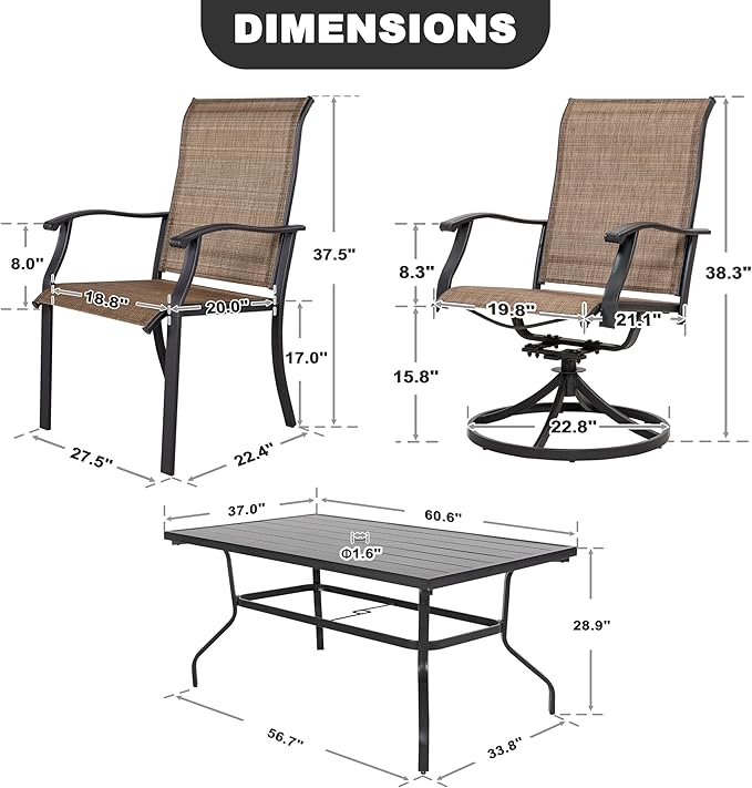 NUU GARDEN 7 Pieces Outdoor Dining Sets, Textilene Swivel Patio Table and - Image 2