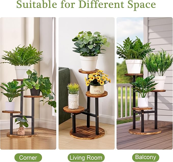 VECELO 3 Tier Plant Stand Indoor Outdoor, Tall Metal Wood Flower Shelf - Image 6