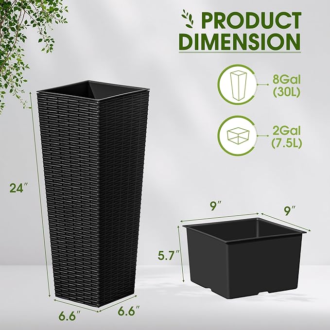 Devoko Resin Tall Planters for Outdoor Plants Set of 2, Large Taper Outdoor - Image 7