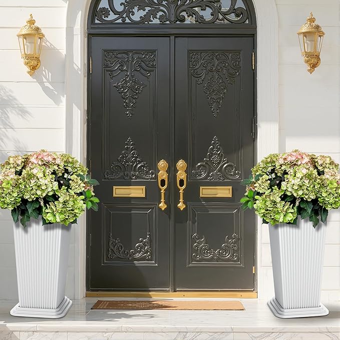 FENCY Set of 2 Tall Planters for Outdoor Plants, 24 Inch Large Tapered Pots - Image 5