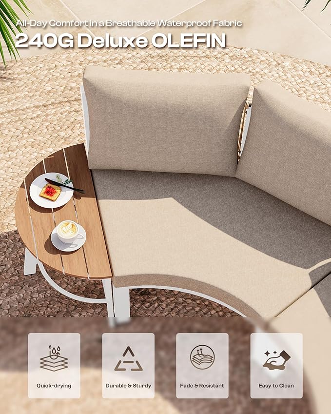 Outdoor Patio Furniture Set, 4 Piece Aluminum Half-Moon Patio Conversation Sets - Image 4